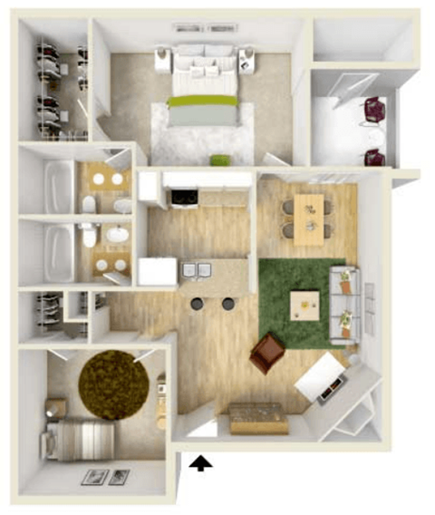 2 Bedroom 2 Bath Floor Plan at Anson at North Hills, Raleigh, North Carolina